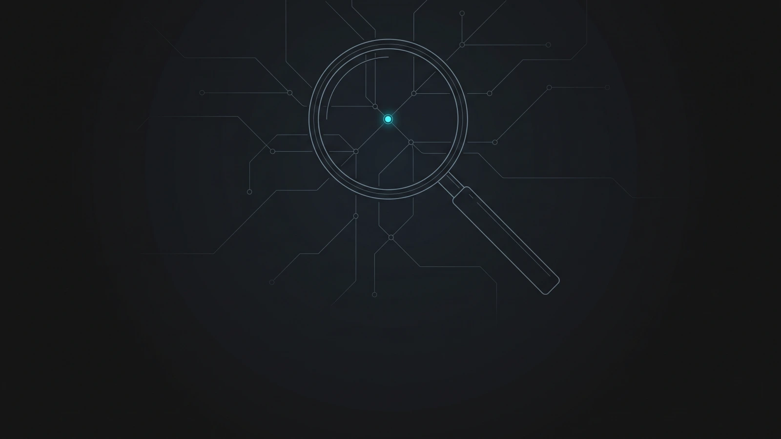 Blueprint-style illustration of a magnifying glass over a node-graph, representing local search